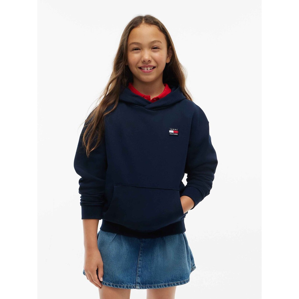 Felpa con cappuccio, logo ricamato blu marino, TOMMY HILFIGER