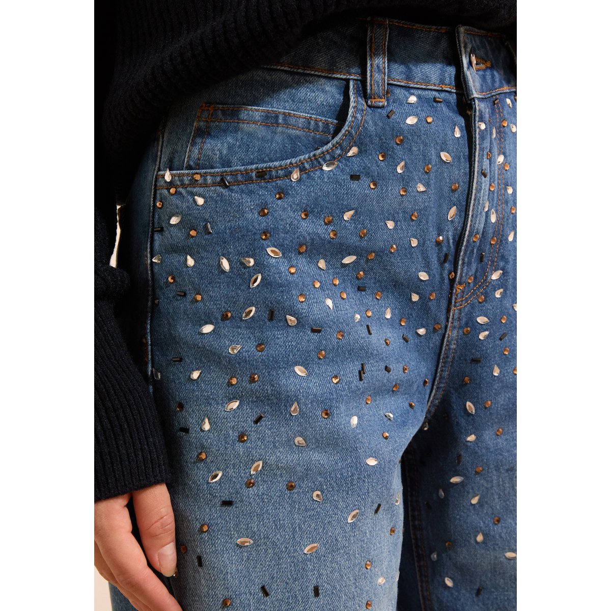 Jean avec strass JENA BROD bleu royal, ETAM