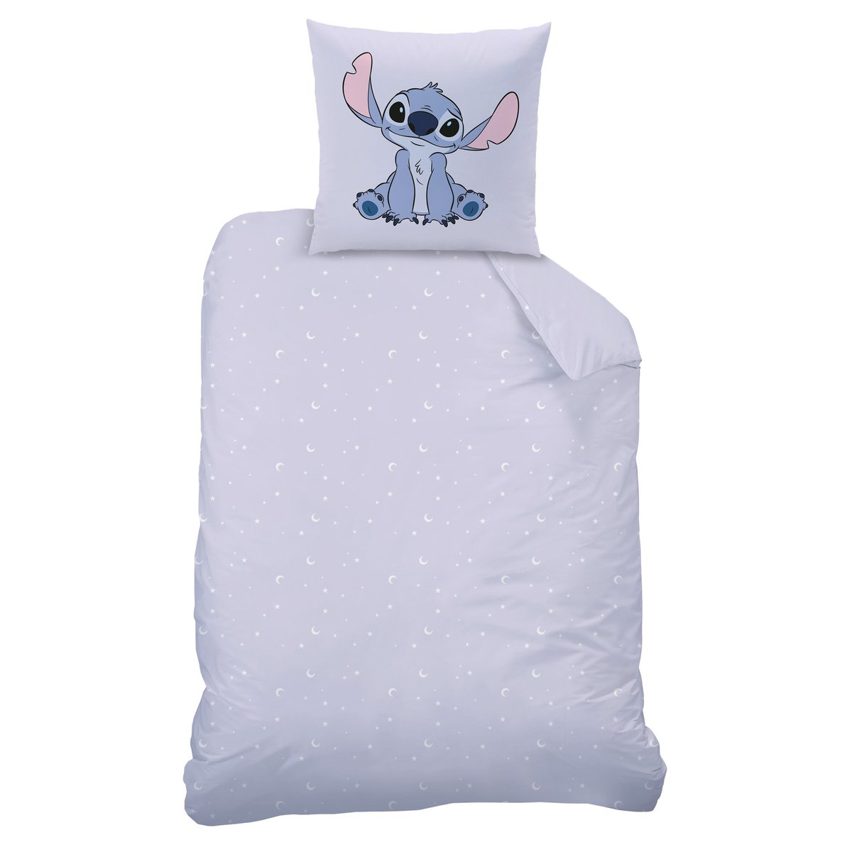 Parure de lit imprimée + drap housse 100% coton, HAPPY violet, DISNEY STITCH
