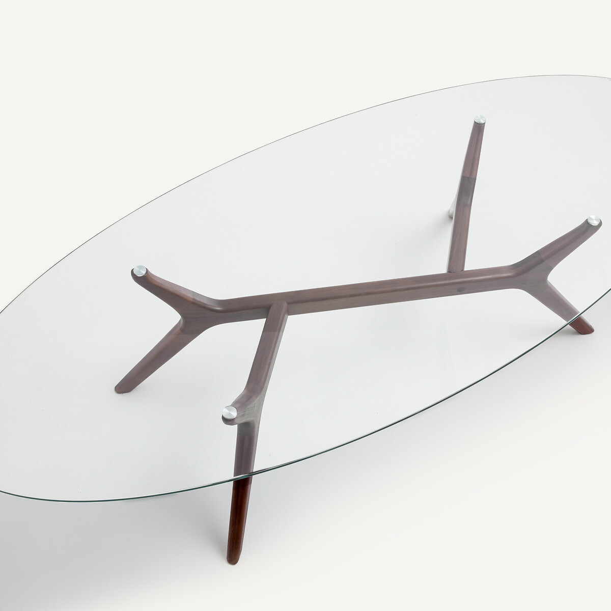 Table basse ellipse, noyer et verre, Maricielo noyer, AM.PM