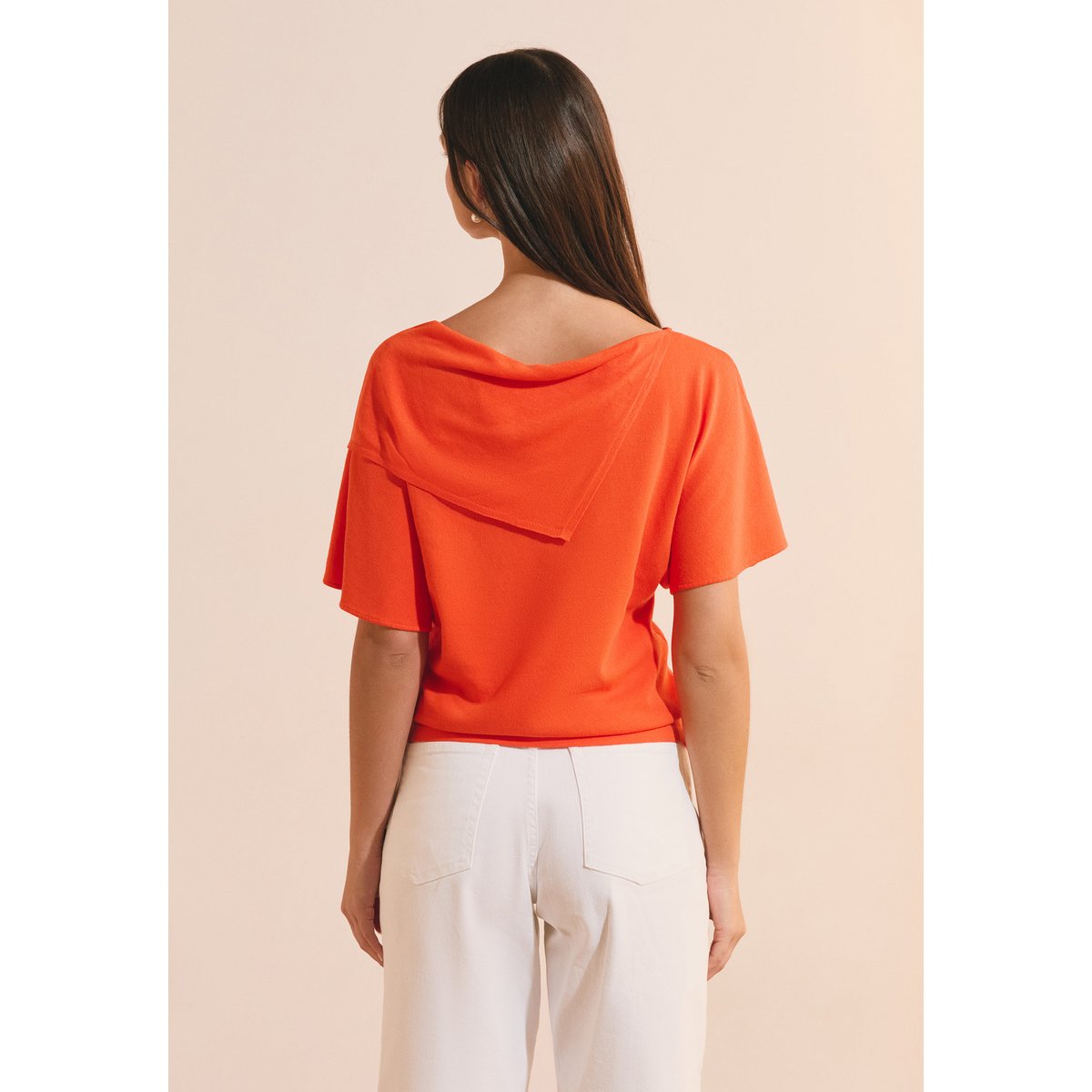 T-shirt manches courtes drapé SIMONA PULL orange, ETAM