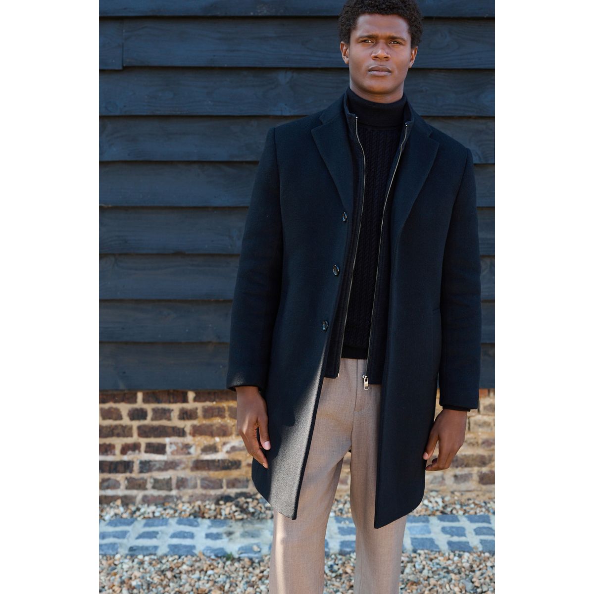 Manteau matelassé à col cheminée noir, NEXT