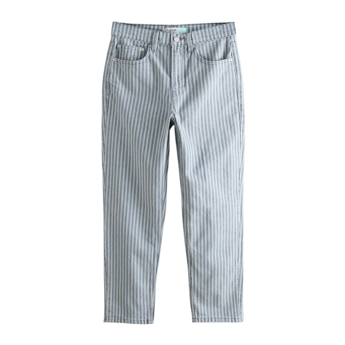 Jean mom droit gris rayé rigide, NEXT