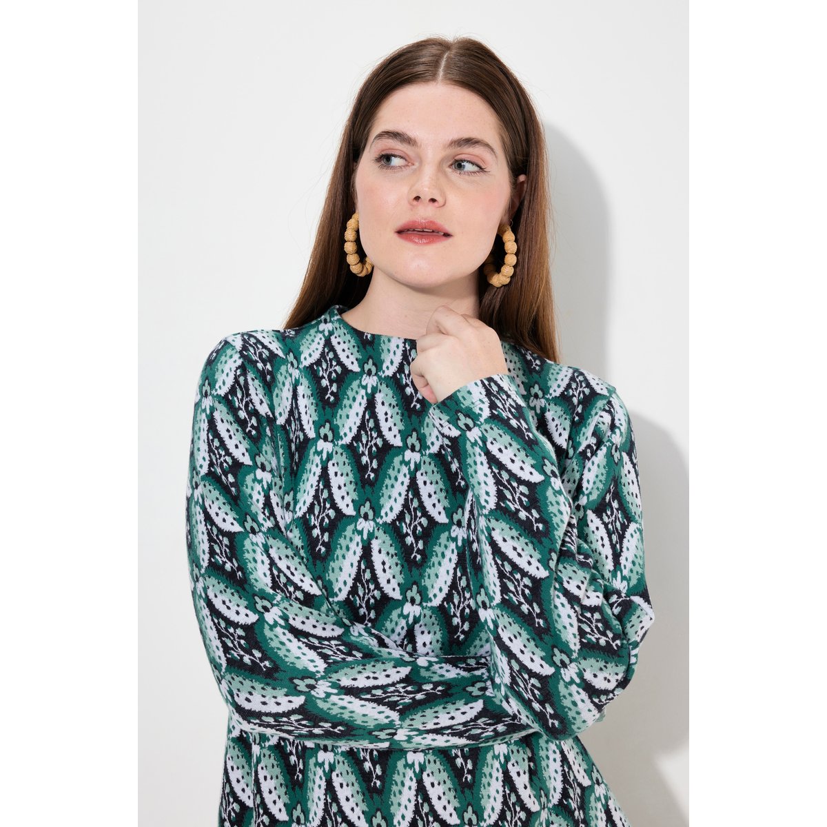 Sweat-shirt en coton bio, motif Jacquard marine, ULLA POPKEN