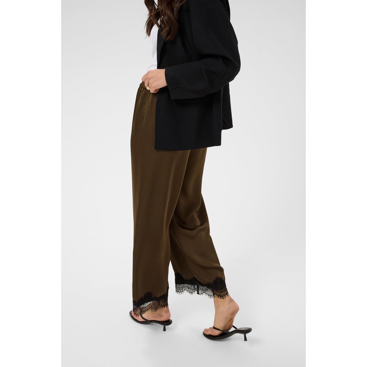 Pantalon casual marron noir seal borwn/black lace, KAFFE