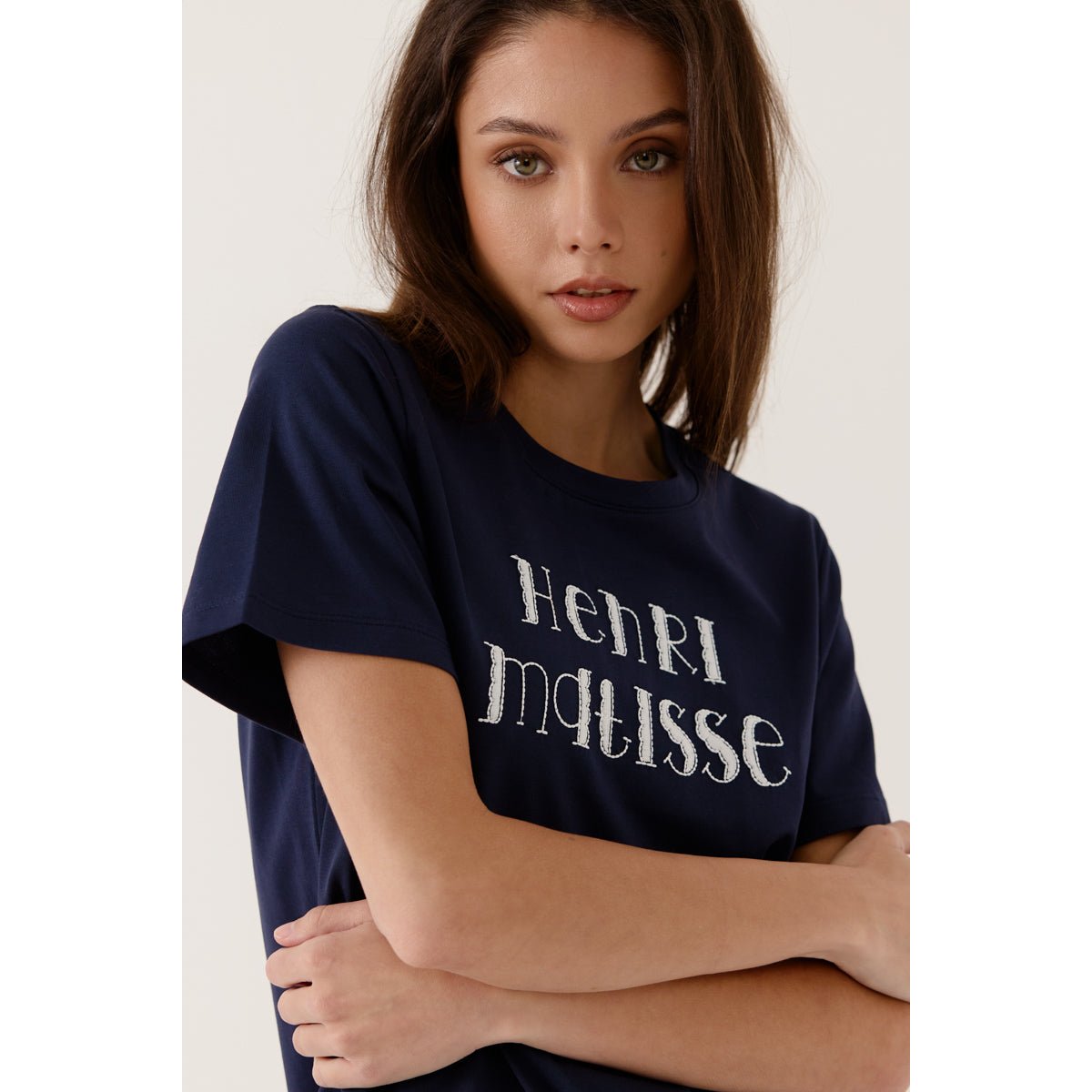 T-shirt à manches courtes col rond avec imprimé texte sur le devant CELIANE navy, ARTLOVE