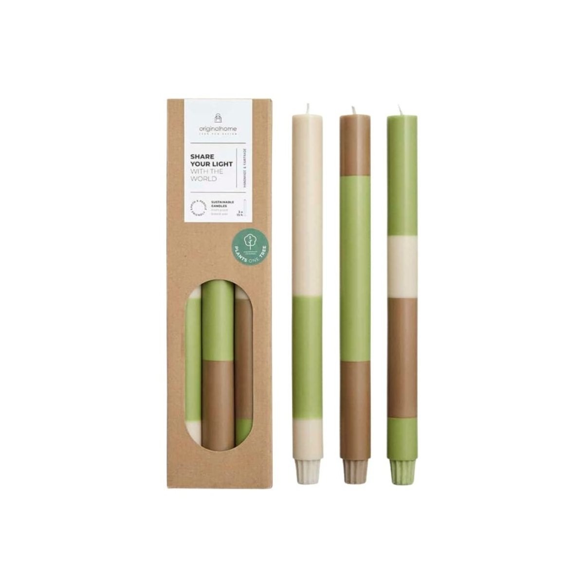 Set de 3 bougies rayées 30cm beige, ORIGINALHOME