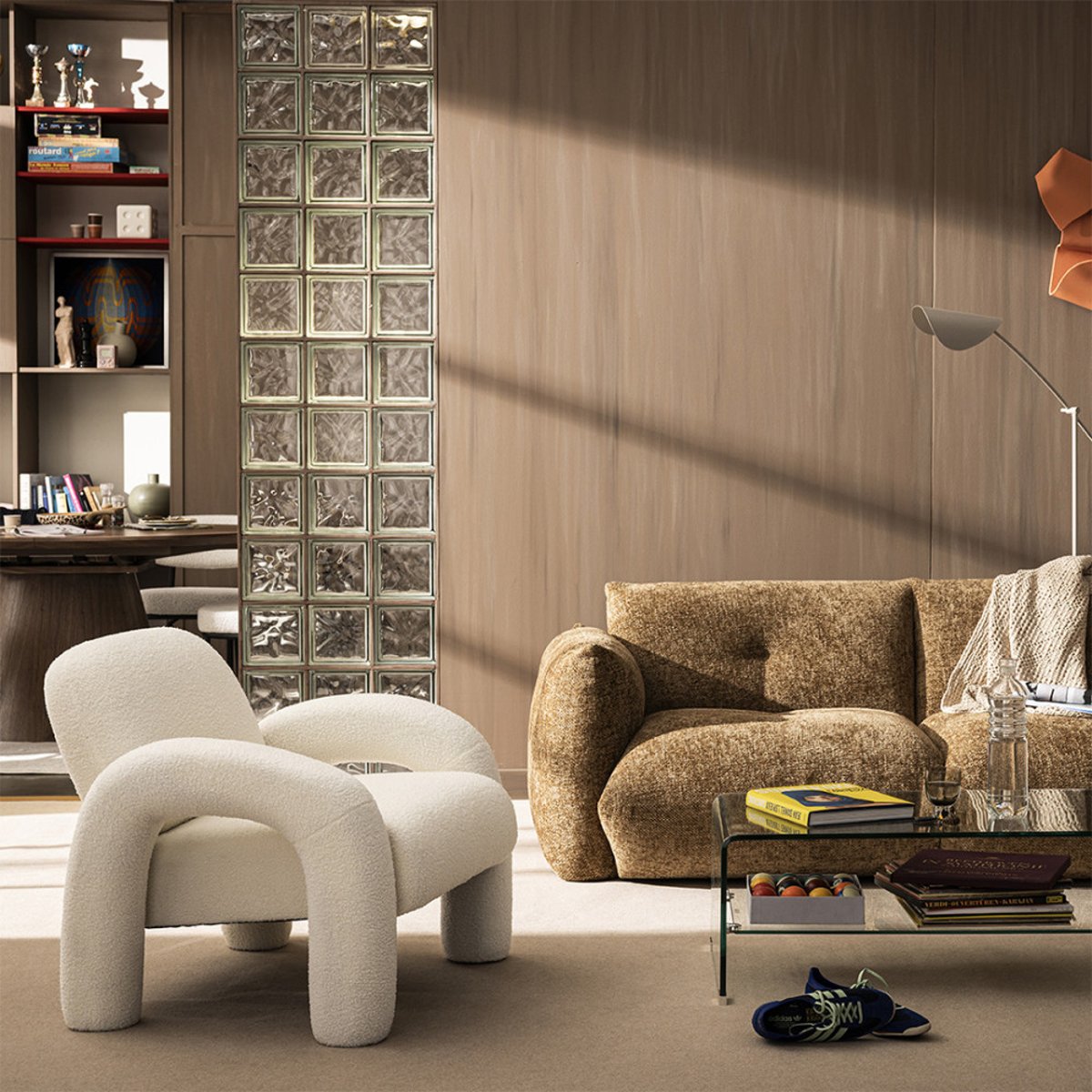 Fauteuil en tissu bouclette- MIO blanc, DRAWER