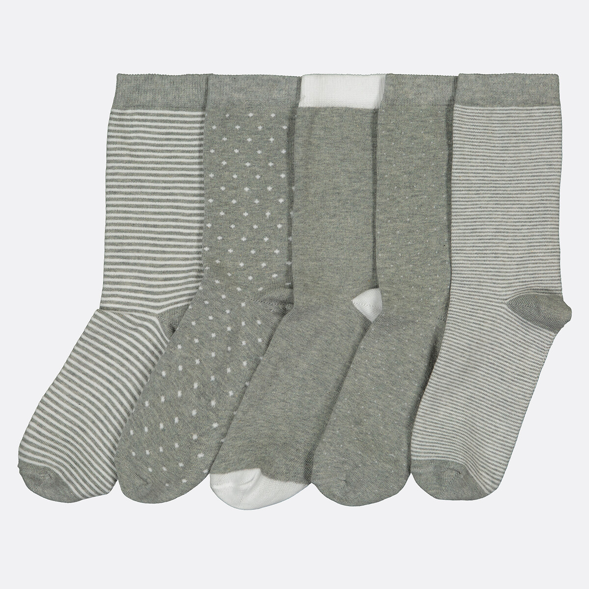 Lot de 5 paires de chaussettes fantaisie en coton gris/blanc, LA REDOUTE COLLECTIONS