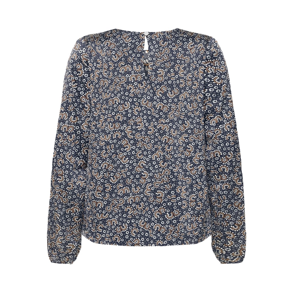 Satinbluse langarm mit blumen dark bluecream, ZERO