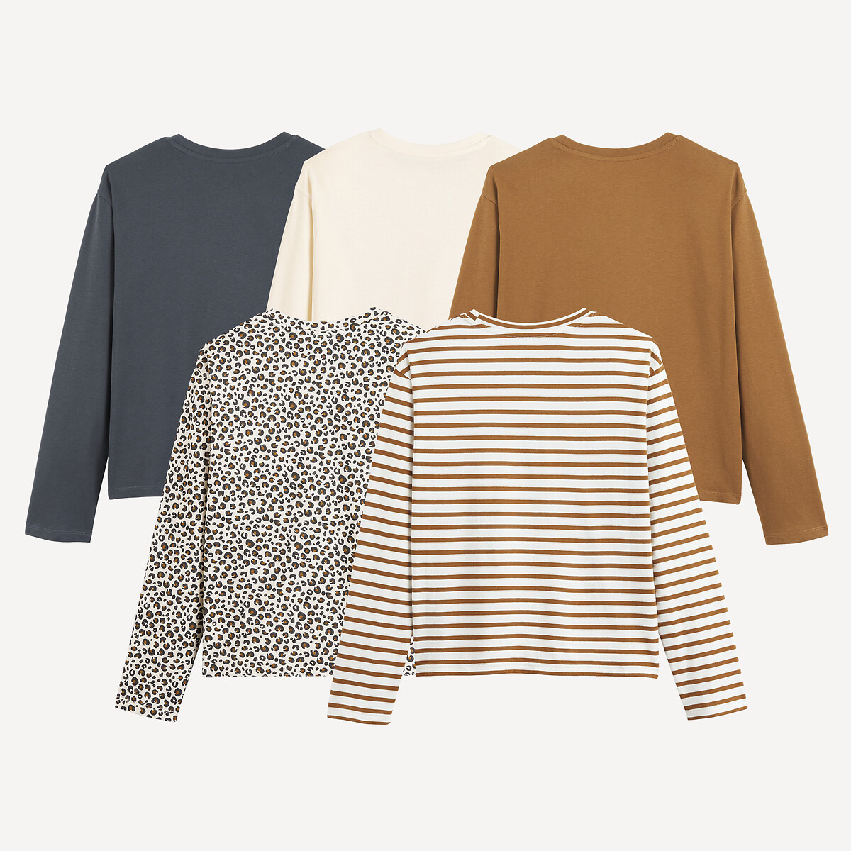 Lot de T-shirts manches longues noir+marron+blanc+rayé+imp, LA REDOUTE COLLECTIONS