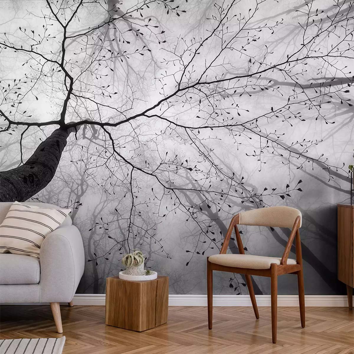 Papier peint panoramique arbre en hiver intissé, HEXOA