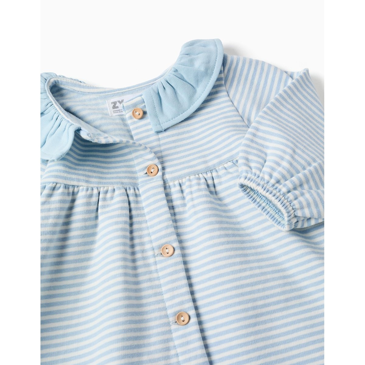 Robe à manches longues en coton peigné à rayures bleu clair, ZIPPY