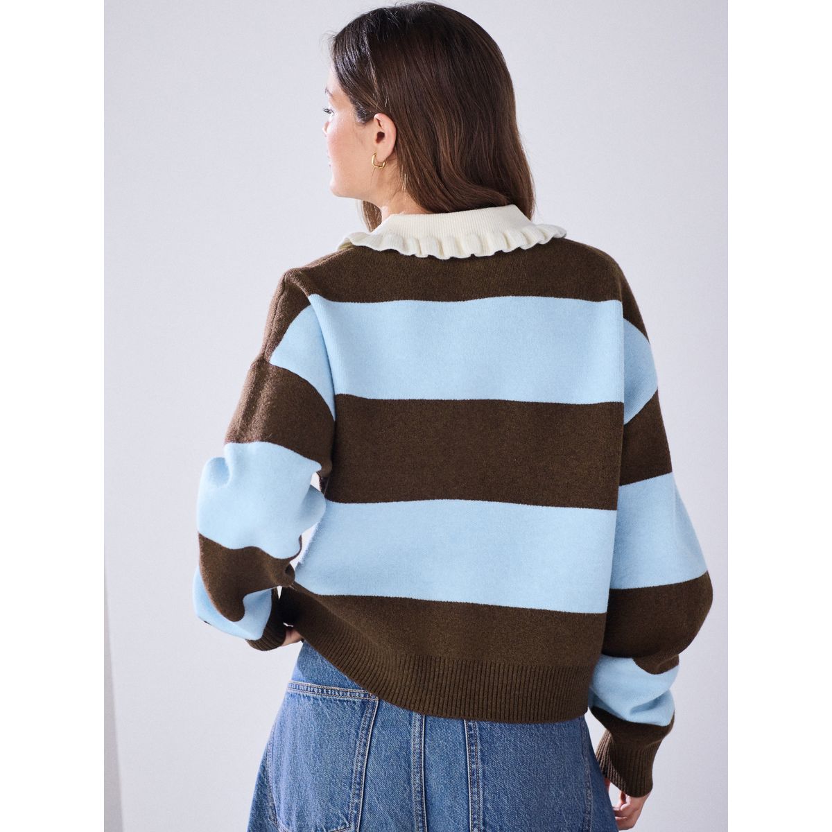 Cardigan style blouson ultra-doux rayures bleues/marron chocolat, NEXT