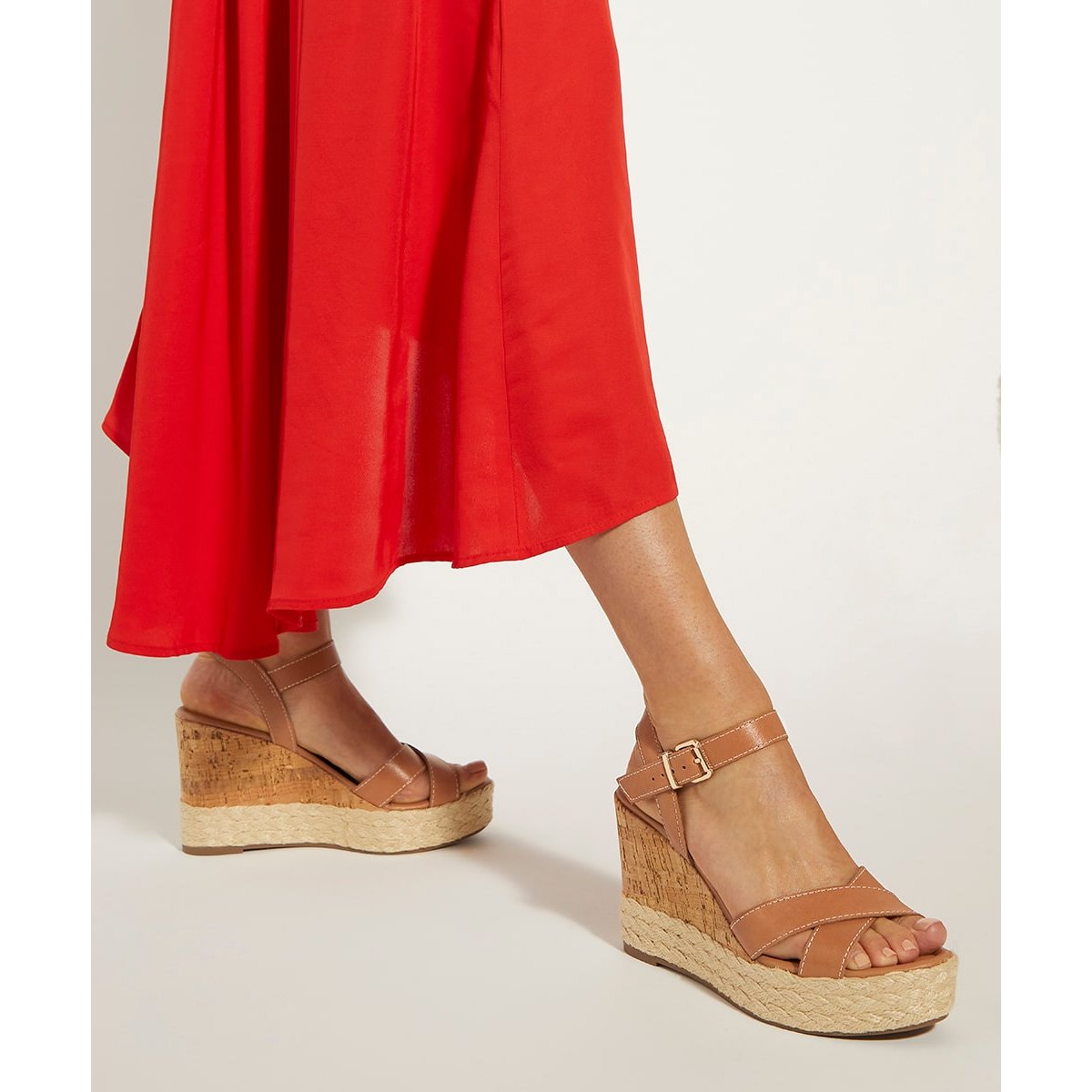Sandales compensées en liège et tissées - KINDEST tan-leather, DUNE LONDON