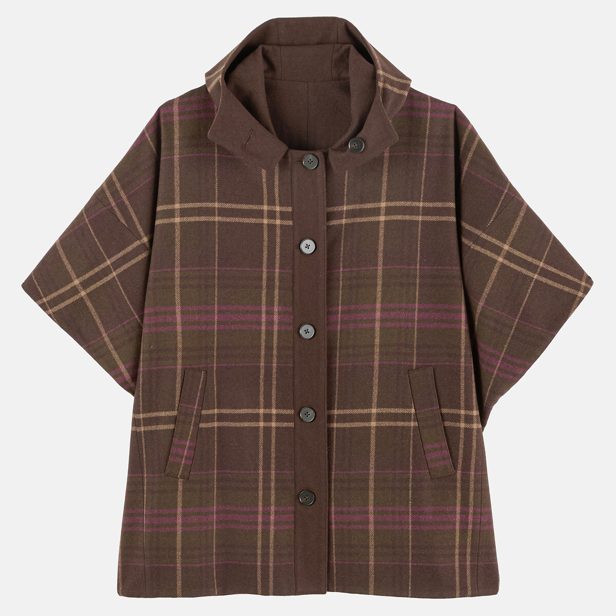 Veste cape à carreaux et capuche, réversible carreaux bordeaux, LA REDOUTE COLLECTIONS