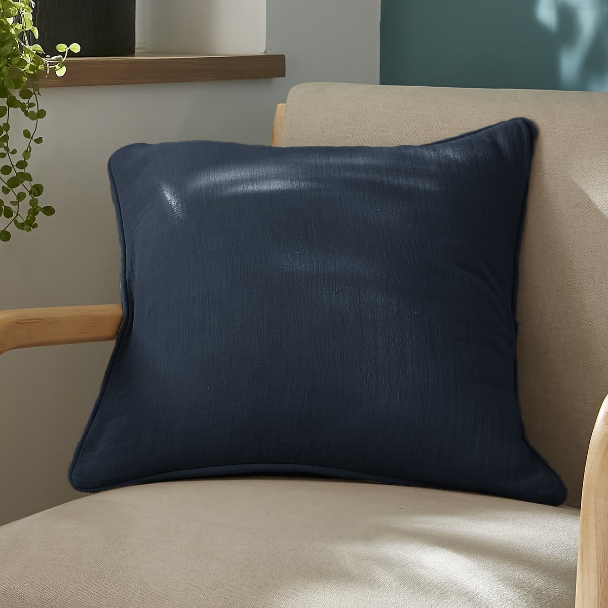 Coussin carré déhoussable 45x45 cm Gaze de Coton Terra Minuit minuit, EDEN