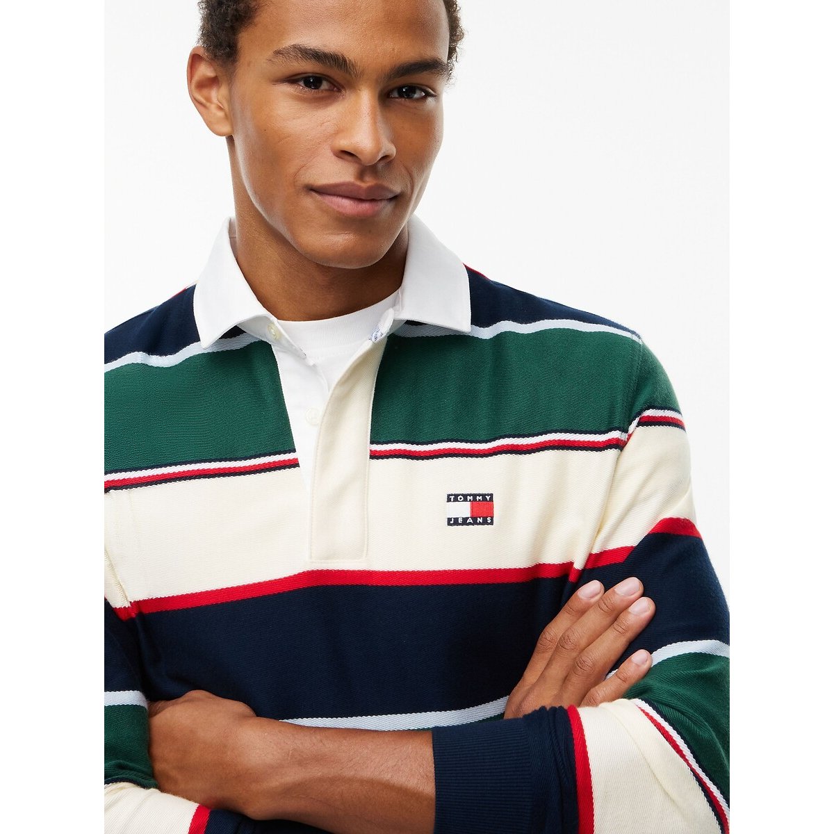 Polo manches longues, coupe relaxed rayé vert, TOMMY JEANS