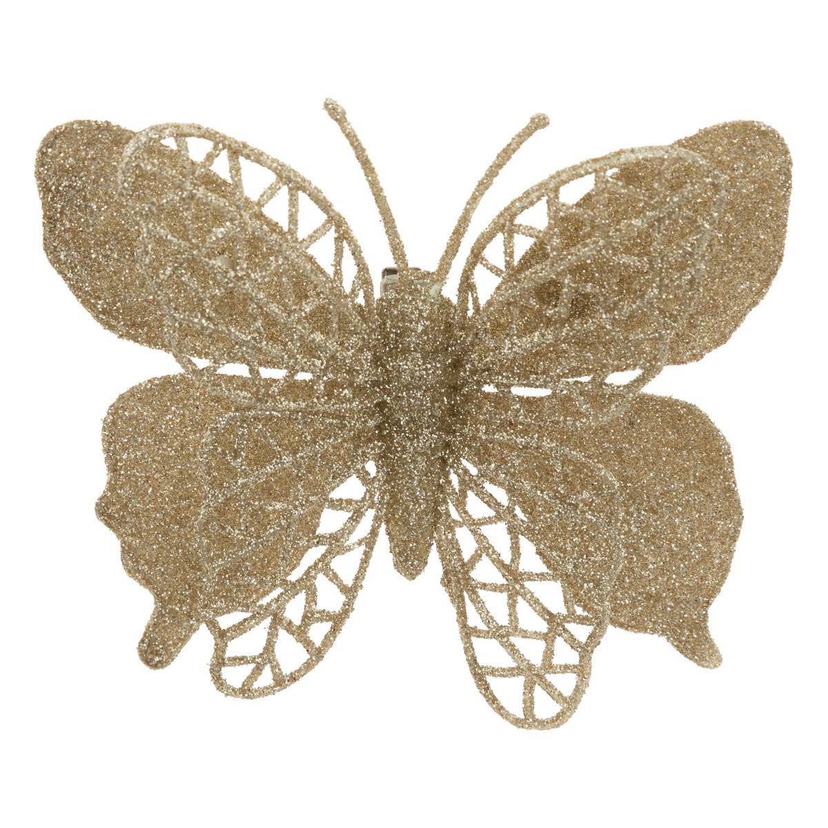 Lot de 3 sujets papillon H10 cm doré doré, FEERIC LIGHTS & CHRISTMAS