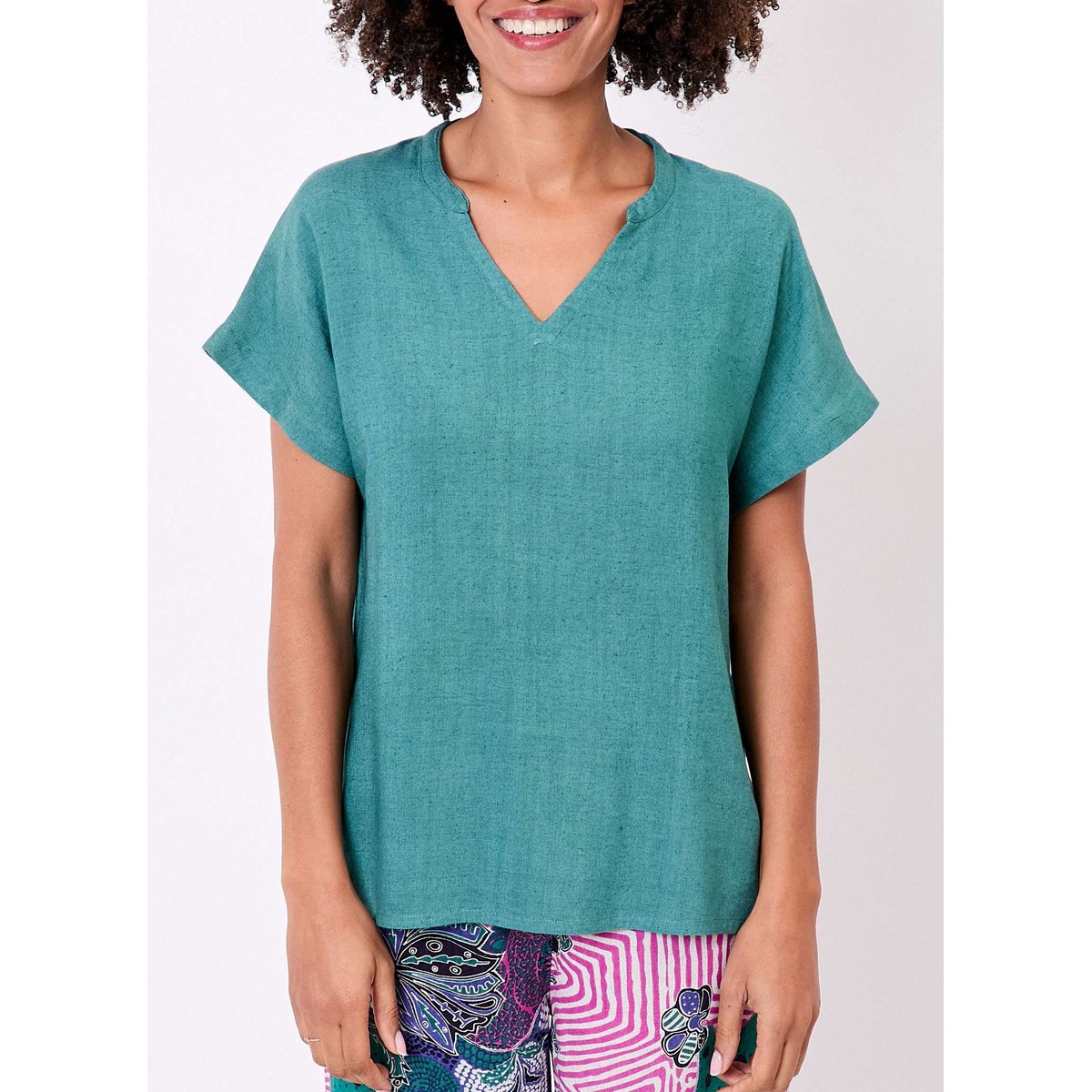 Tee shirt fluide lin FAIZ bleu acier mer, LA FIANCÉE