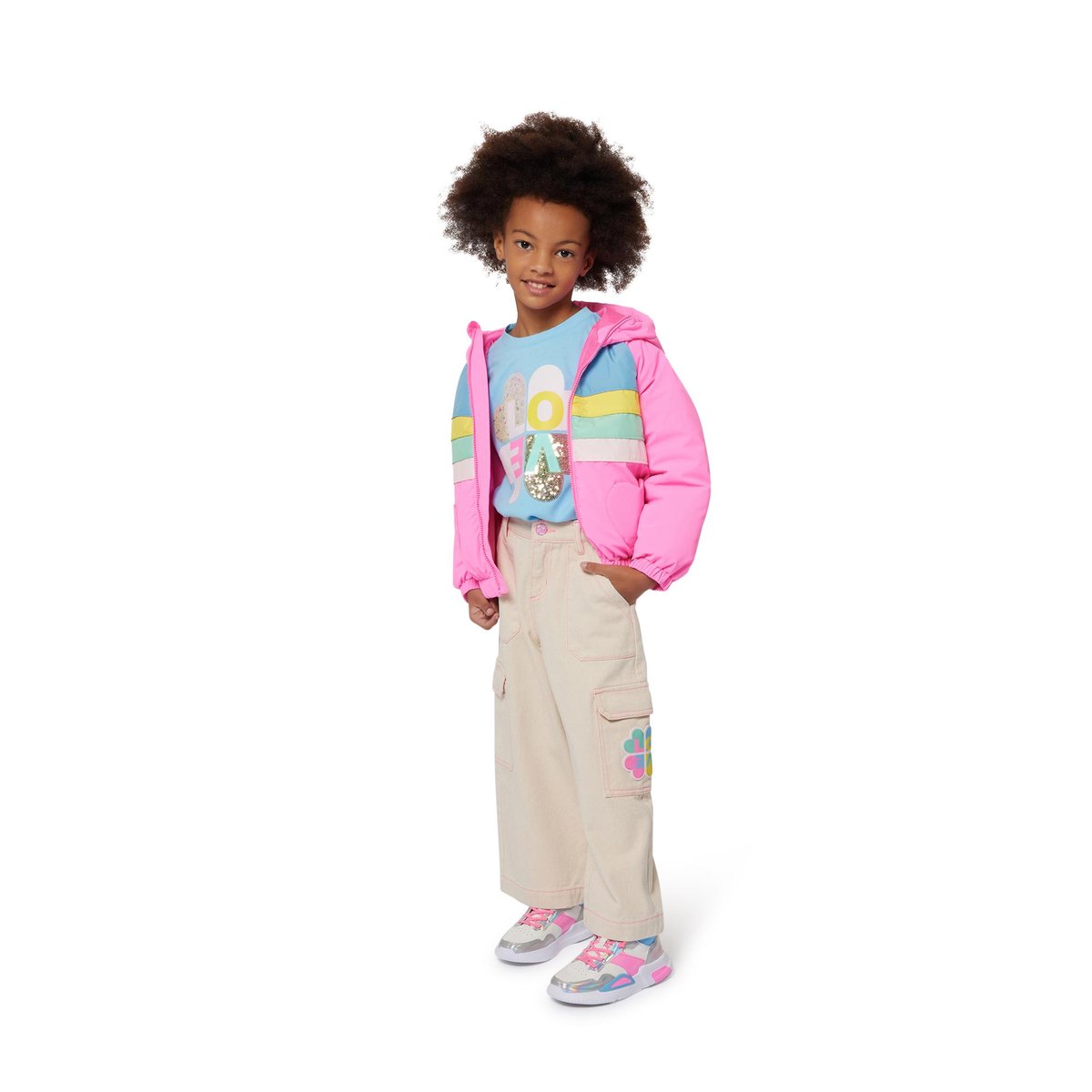 Doudoune multicolore à capuche rose flash, BILLIEBLUSH