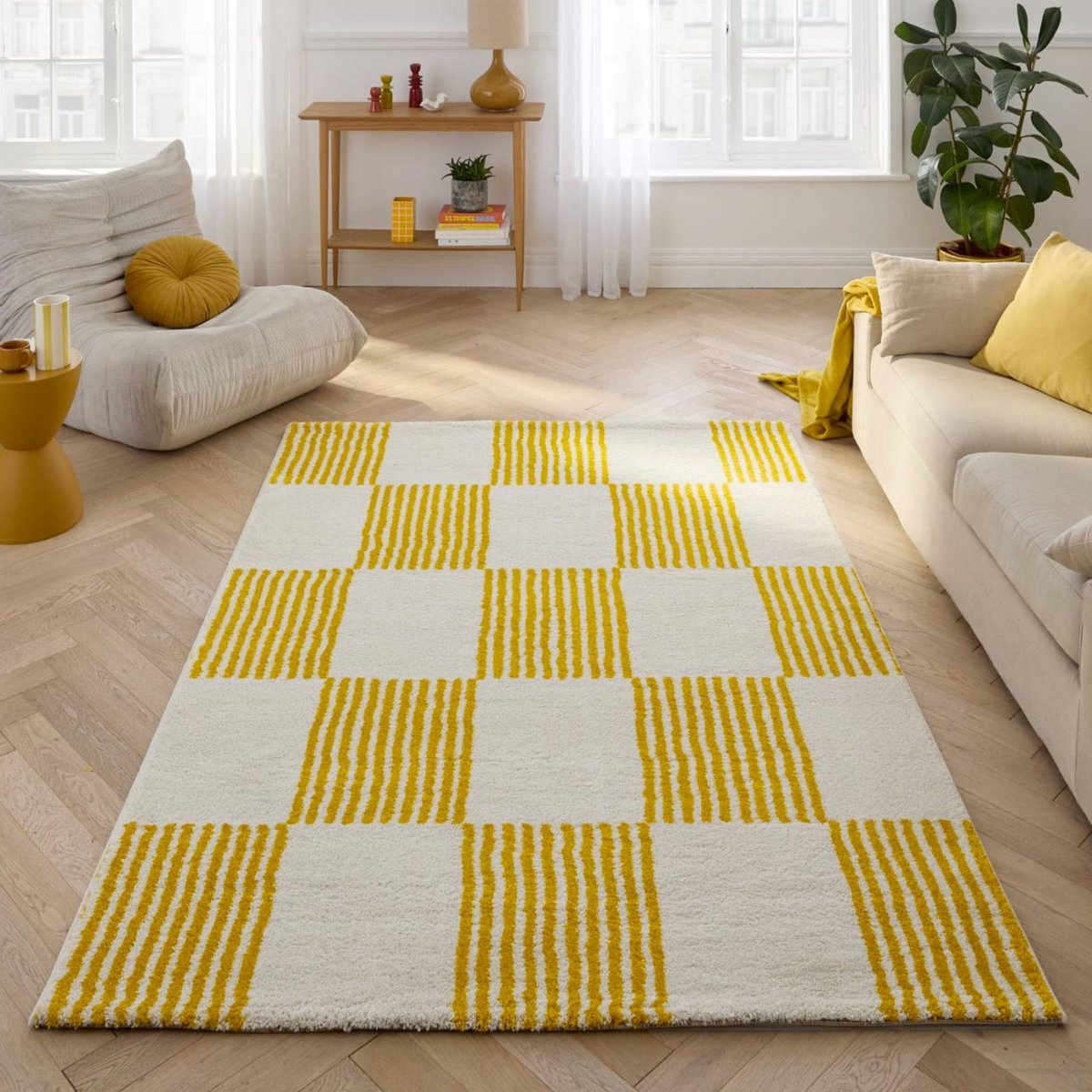 Tapis intérieur rectangulaire damier FERGEW jaune, SWEEEK