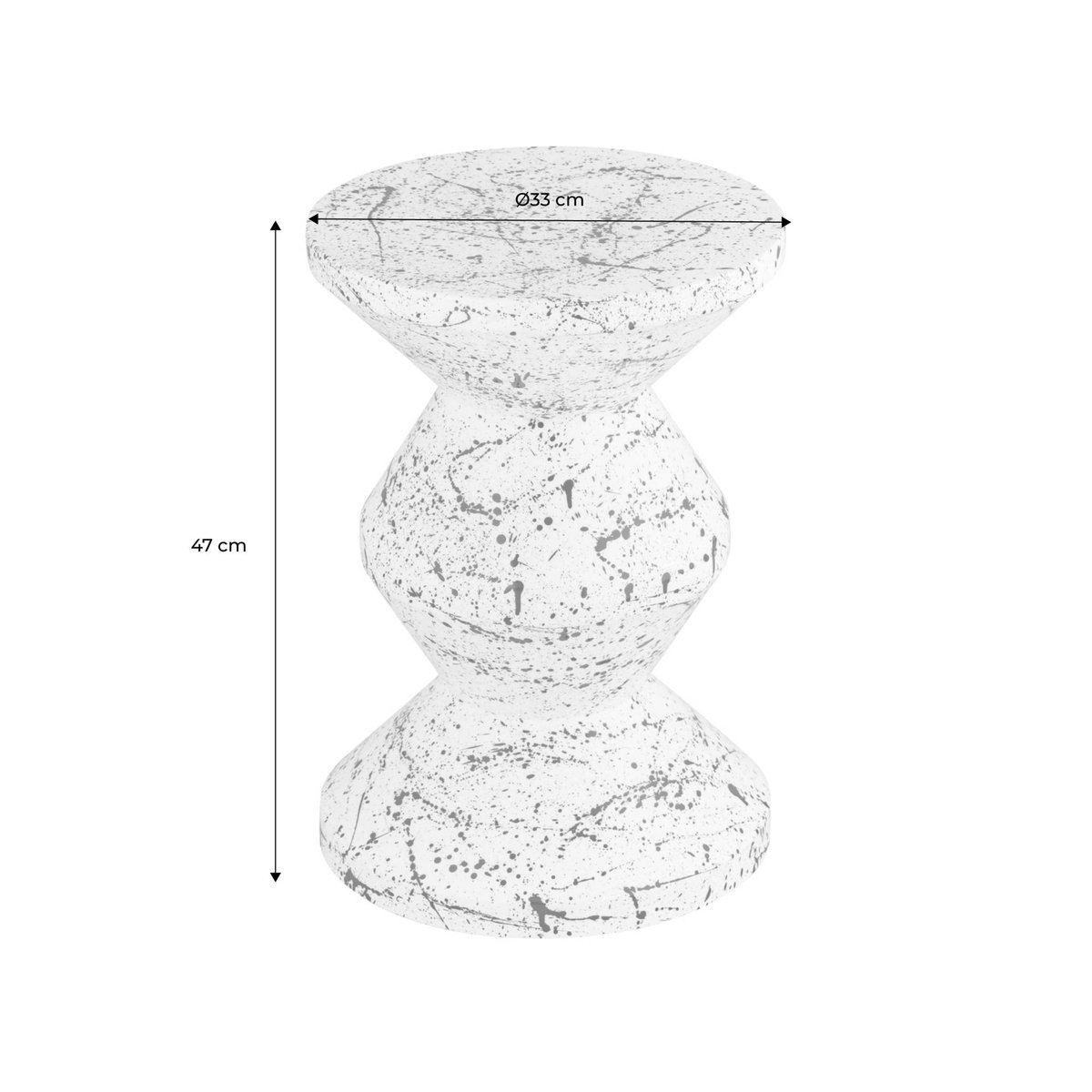 Table d'appoint, bout de canapé, table de chevet acier émaillé, motif moucheté Ø33 x H 47cm ZINA noir, SWEEEK
