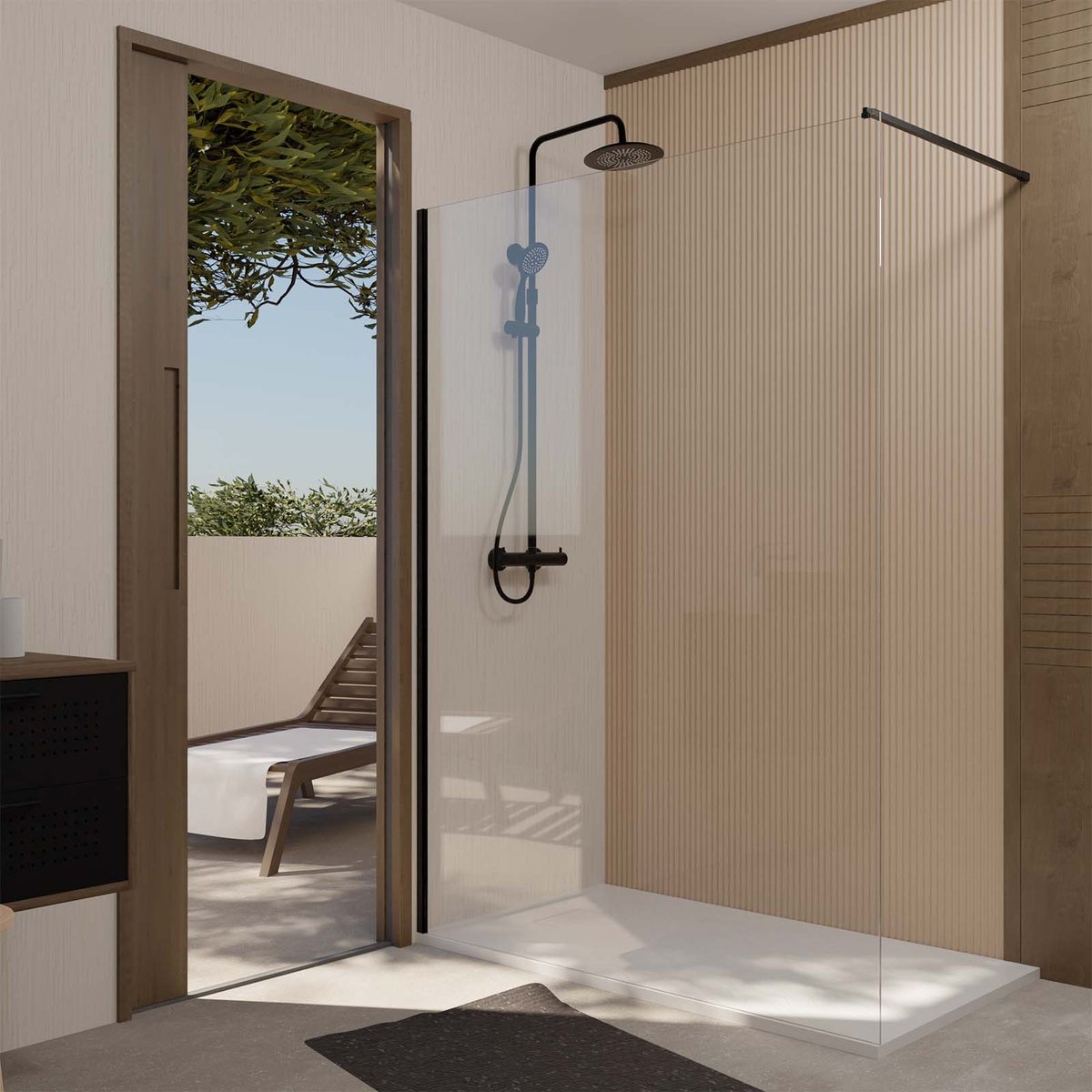 Paroi de douche à l’italienne en verre trempé 8 mm anticalcaire noir, HOME MAISON