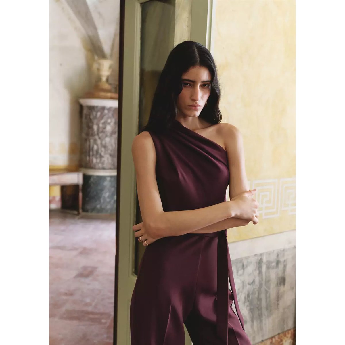 Combinaison asymétrique ceinture violet, MANGO