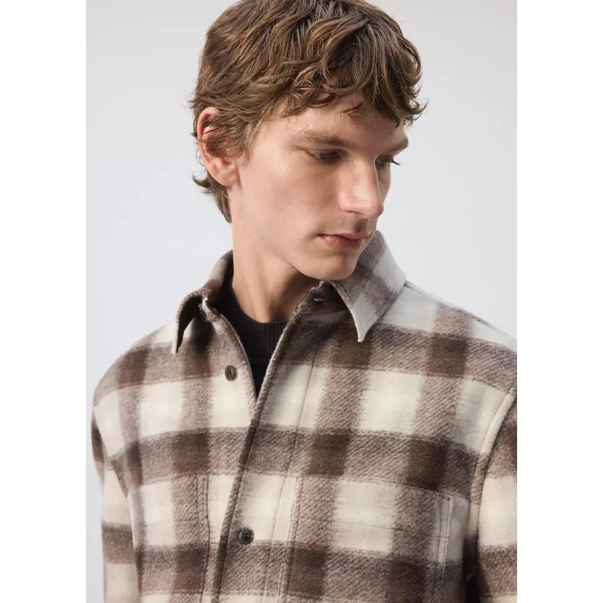 Surchemise flanelle carreaux marron, MANGO MAN