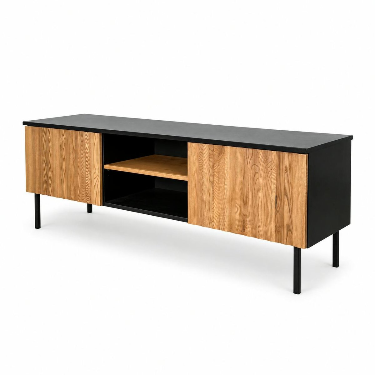 Meuble TV en bois bicolore avec façade ondulée TARAN bois naturel, PIER IMPORT