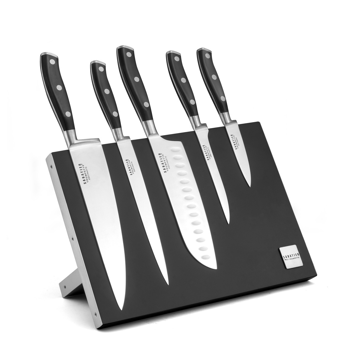 Bloc magnétique 5 couteaux de cuisine - VULCANO noir, SABATIER TROMPETTE