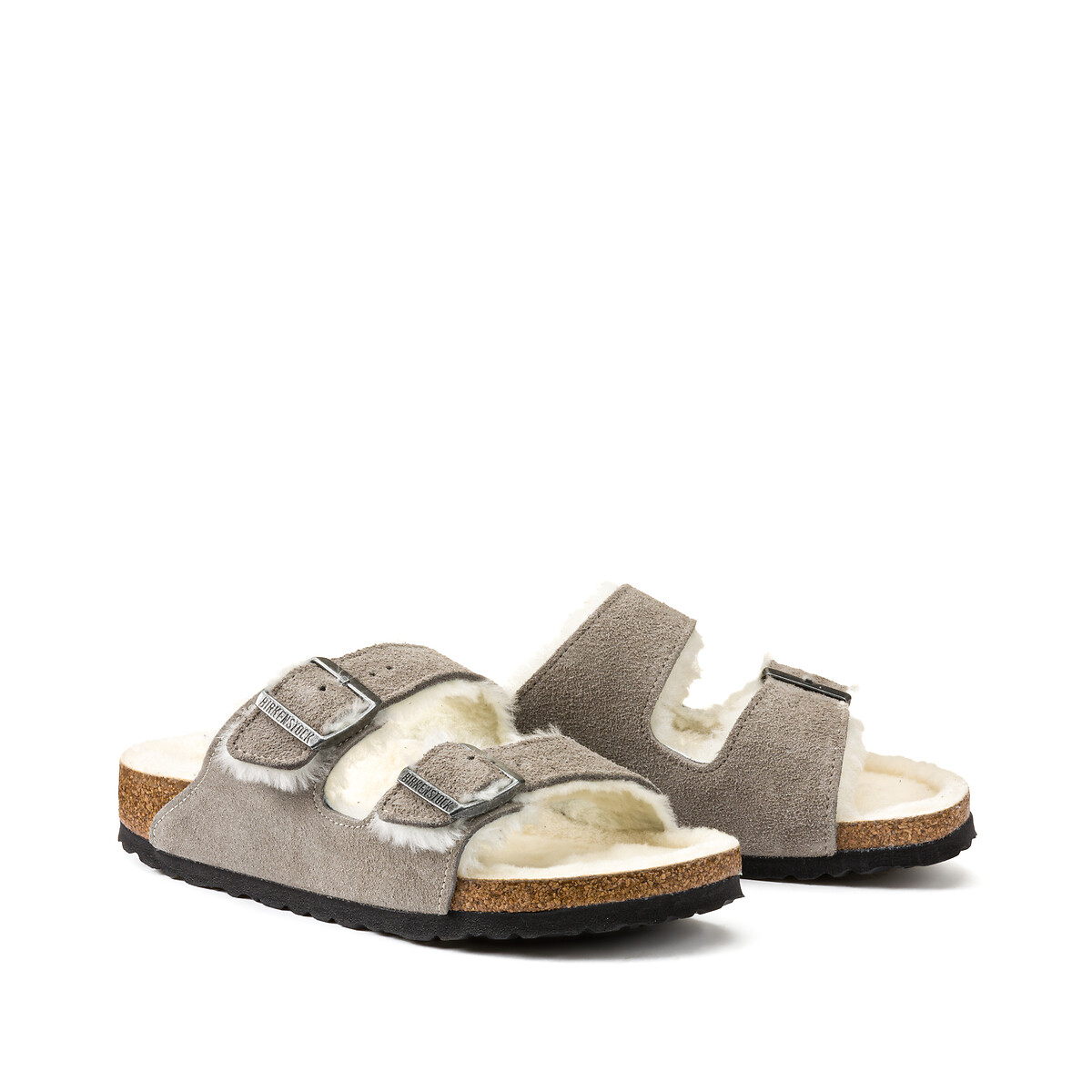 Mules cuir fourrées Arizona Fell gris, BIRKENSTOCK