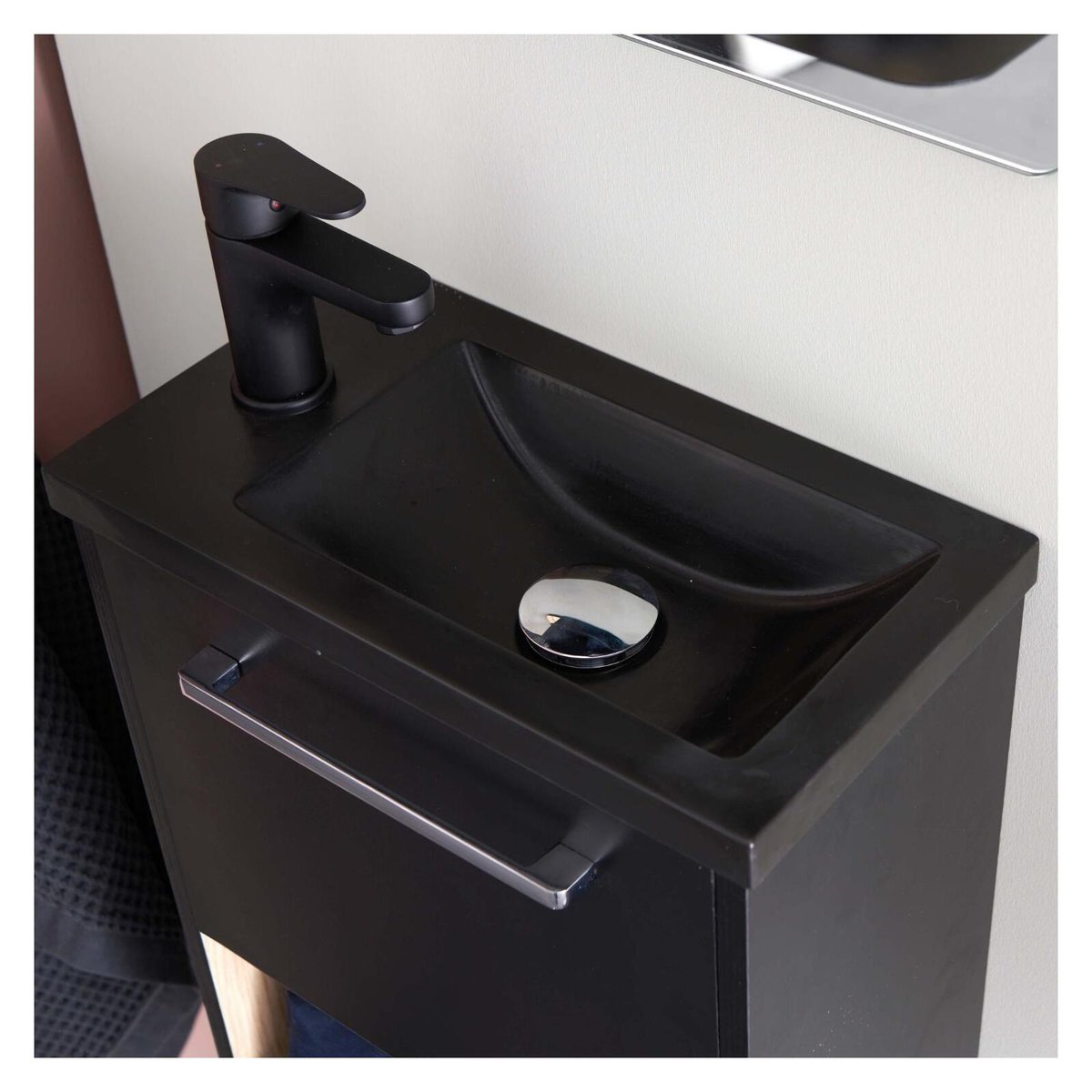 Meuble Lave-mains NIKA noir et chêne, MOB IN