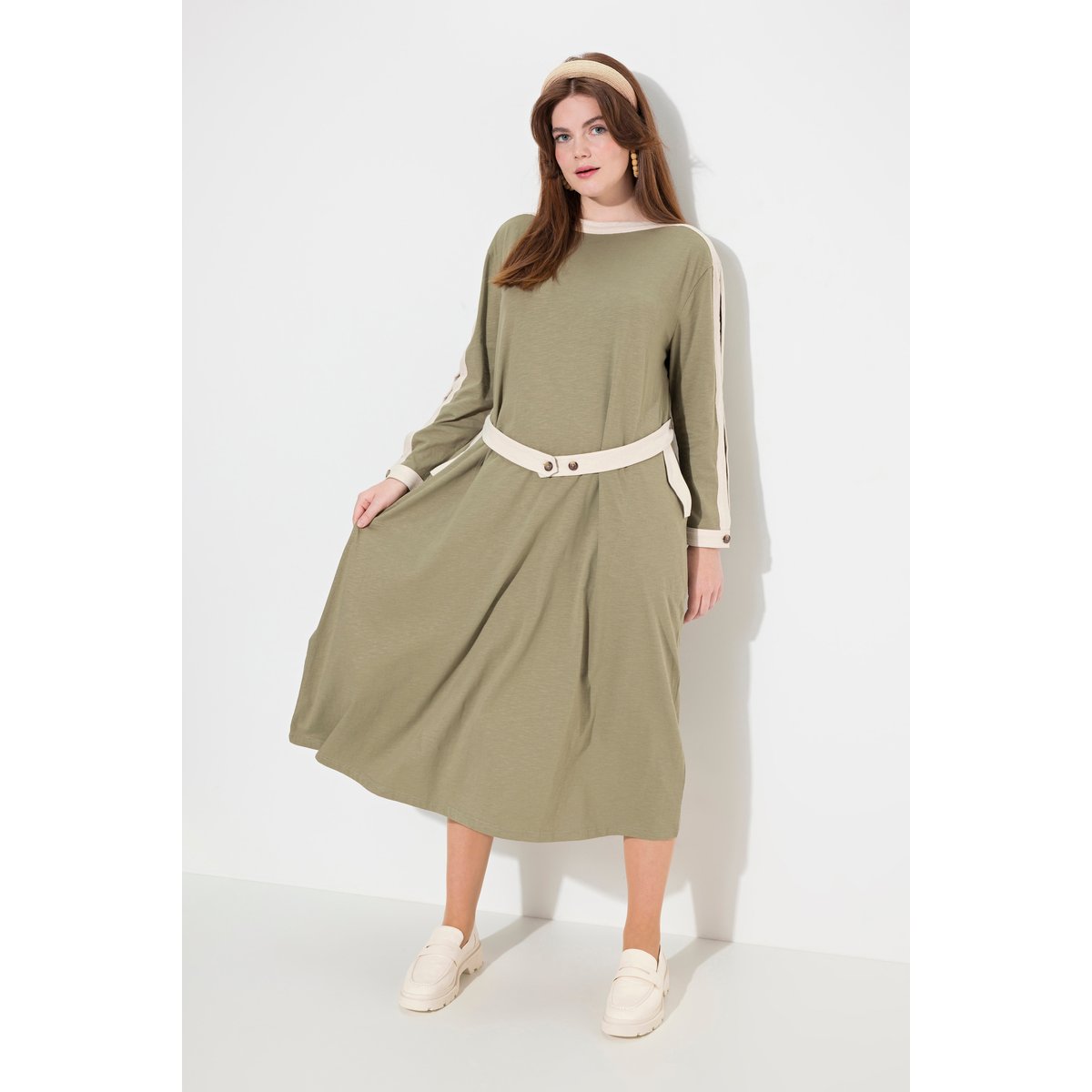 Robe midi en jersey de coton bio gris pierre, ULLA POPKEN