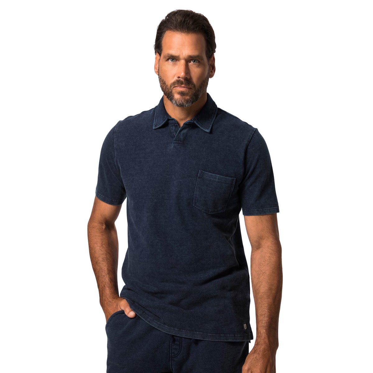 Polo manches courtes en maille piquée jean bleu foncé, JP1880