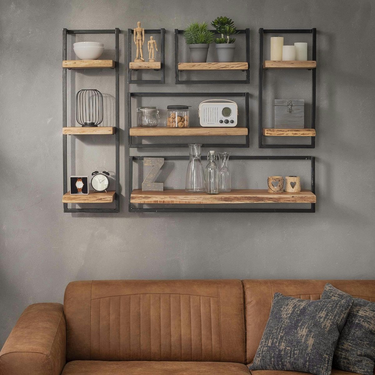 Etagère murale industrielle bois et métal 65 cm MELBOURNE bois naturel, PIER IMPORT