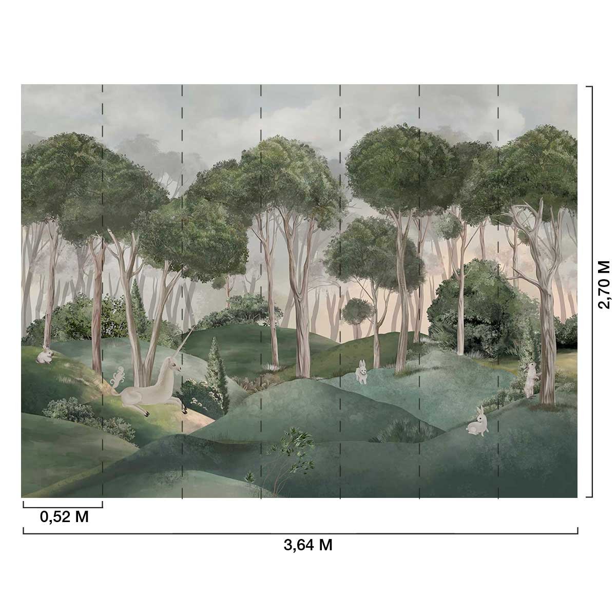 Papier peint licorne Le Conte de la Licorne vert, HEXOA