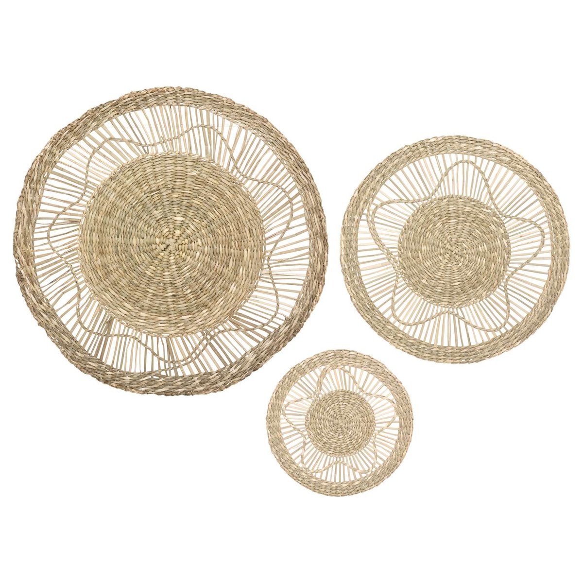 Ensemble de 3 décorations murales en jonc LELA beige, ATMOSPHERA