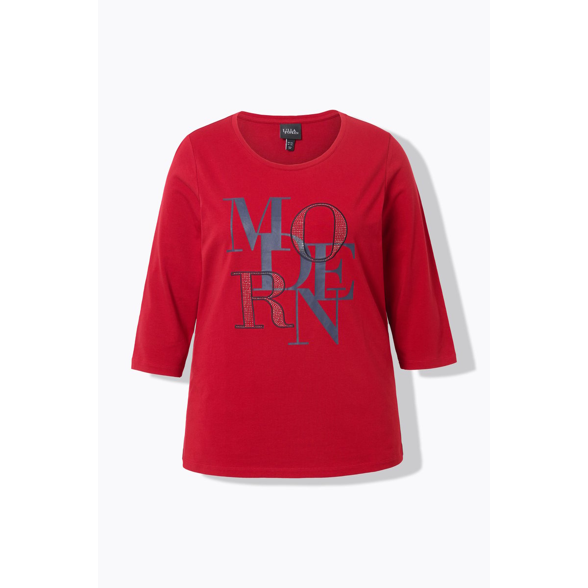 T-shirt col rond et manches 3/4 rouge rubis, ULLA POPKEN