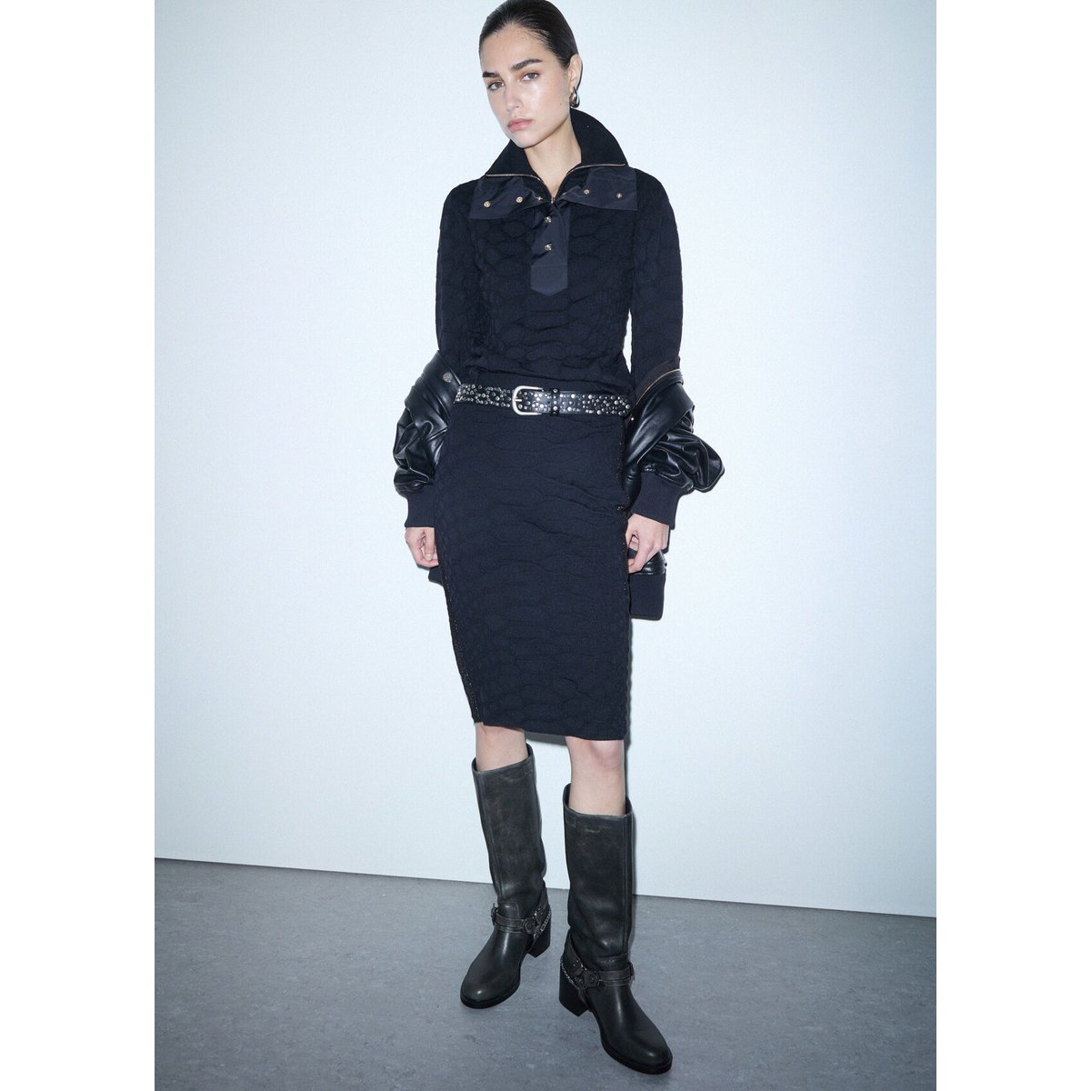 Jupe Midi en Maille Jacquard noir, LIU JO