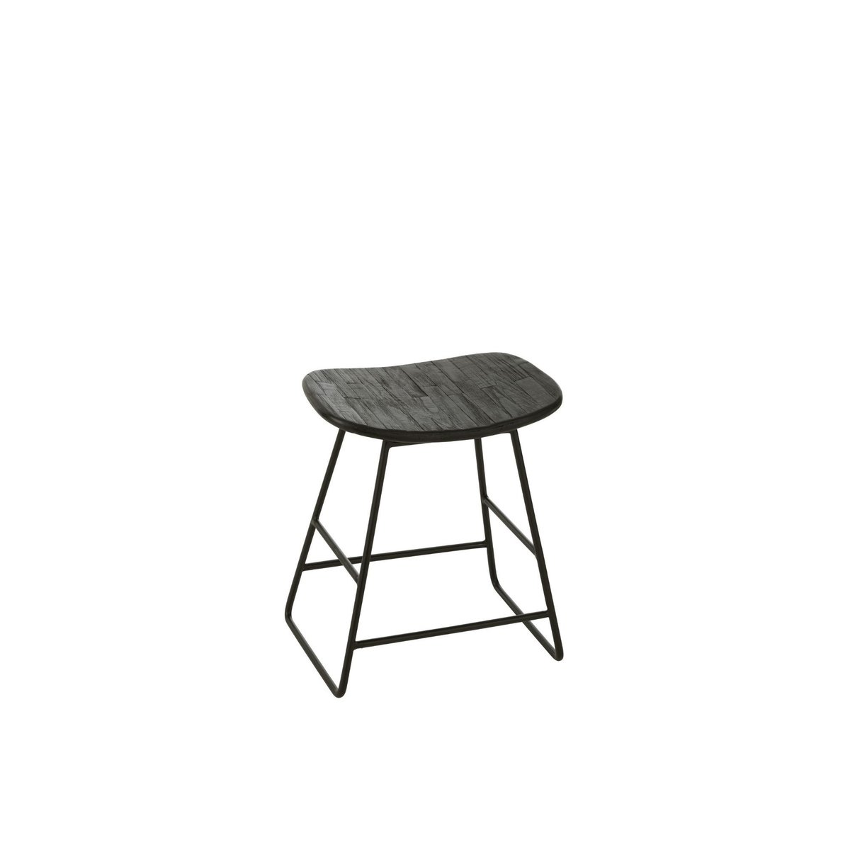 Tabourets en teck recyclé brossé et en métal (lot de 2) - DILI noir, HELLIN, DEPUIS 1862