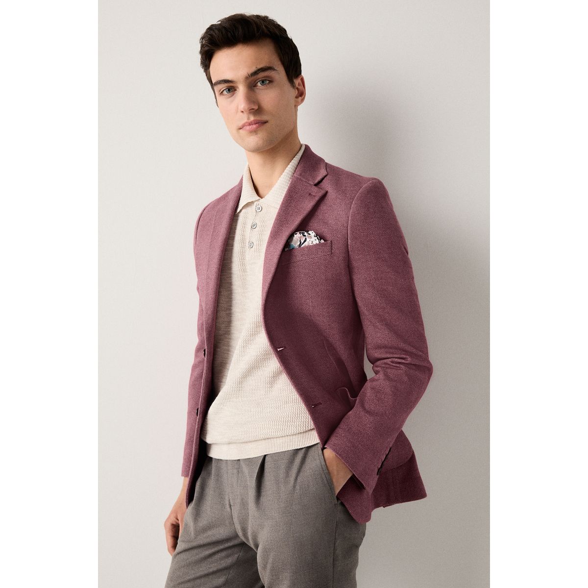 Blazer slim en jersey à chevrons rose, NEXT