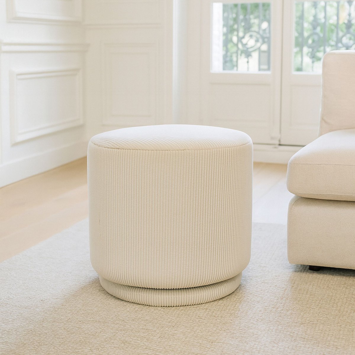 Pouf pivotant en velours cotelé ecru, NOW'S HOME