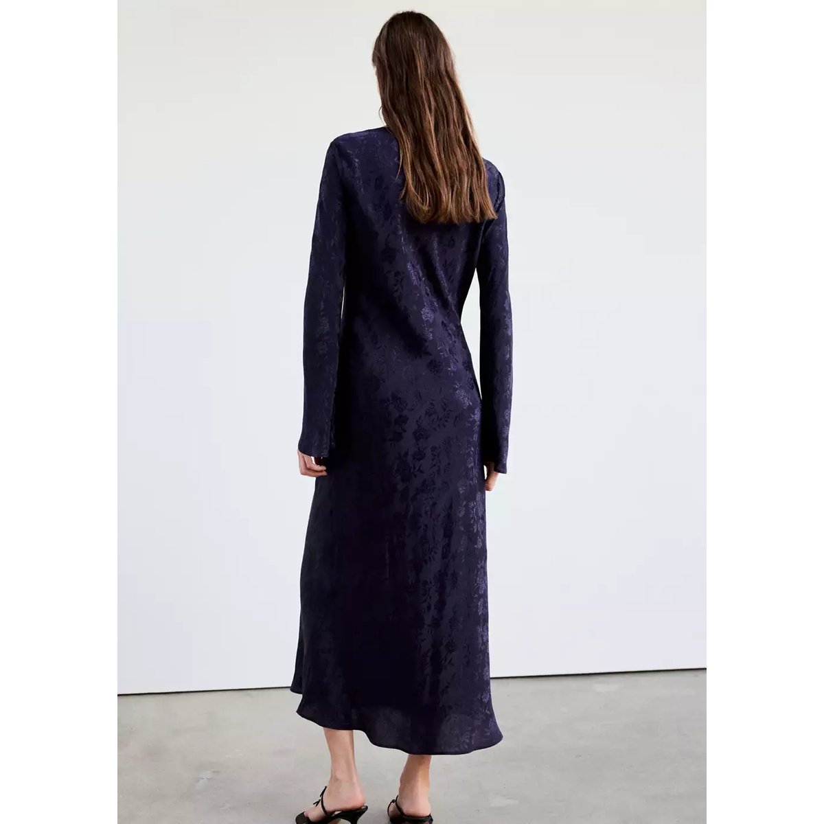 Robe jacquard floral manches cloche bleu, MANGO
