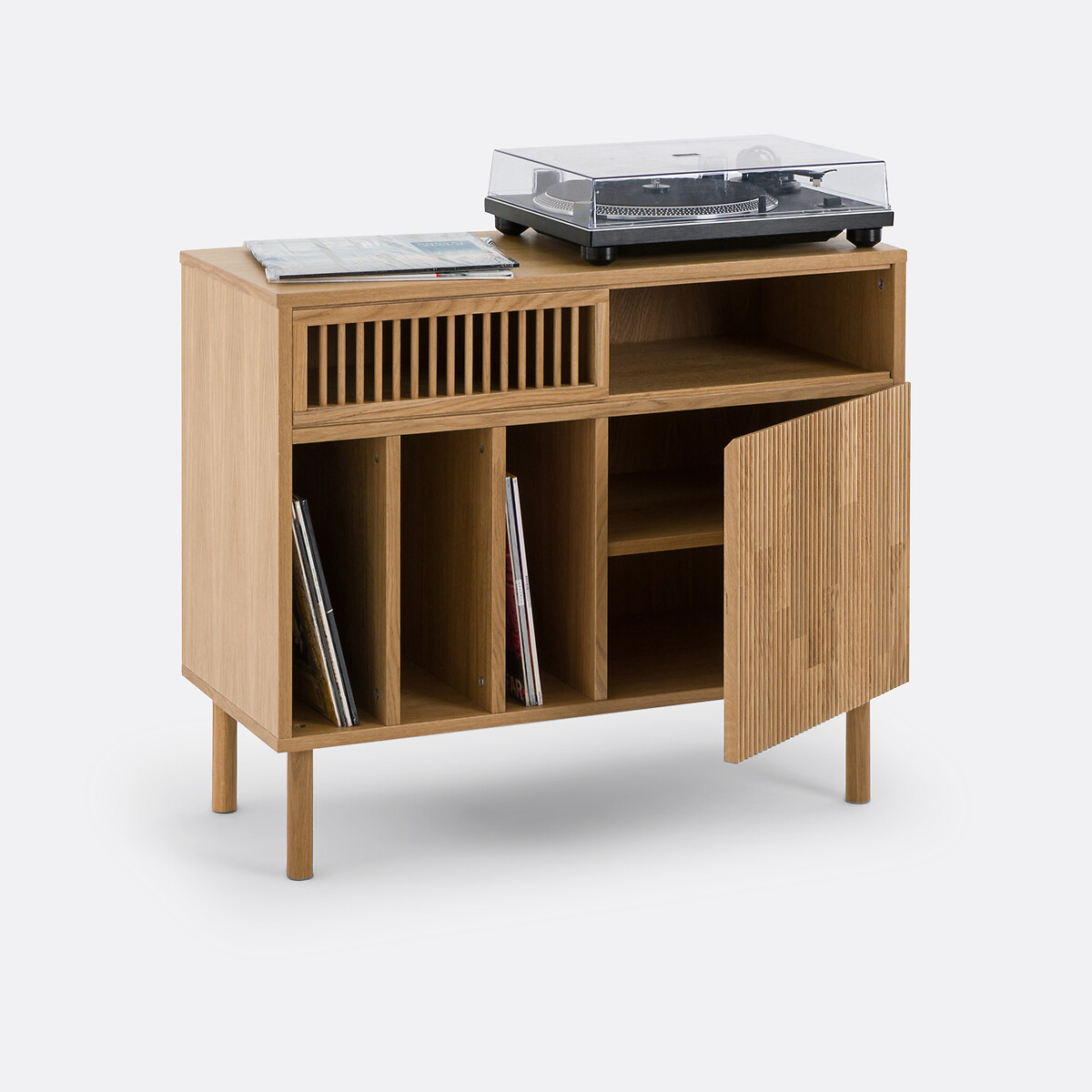 Meuble vinyles chêne massif et plaqué, Bilbao chêne, LA REDOUTE INTERIEURS