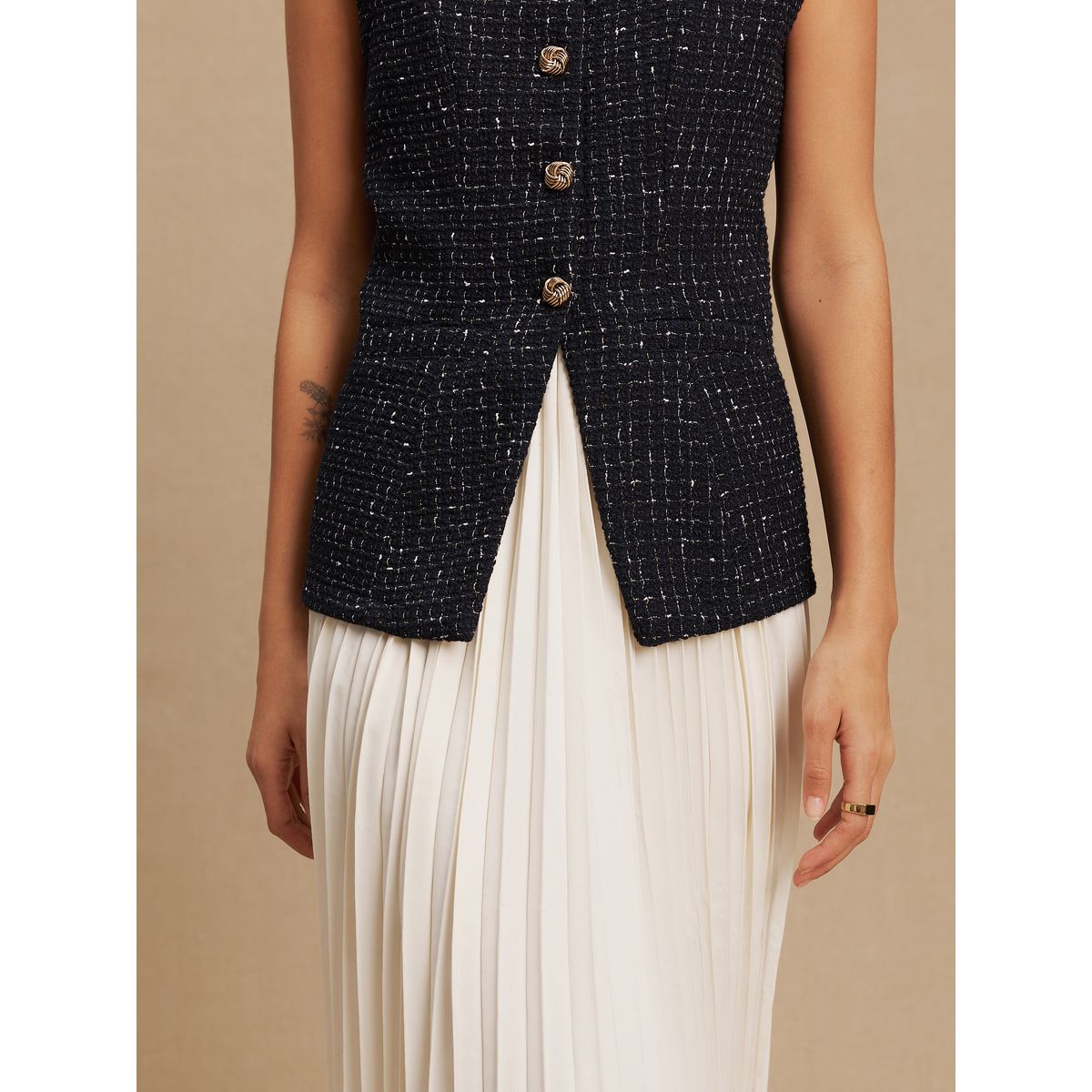 Robe gilet en tweed 2-en-1 bleu marine / blanc, NEXT