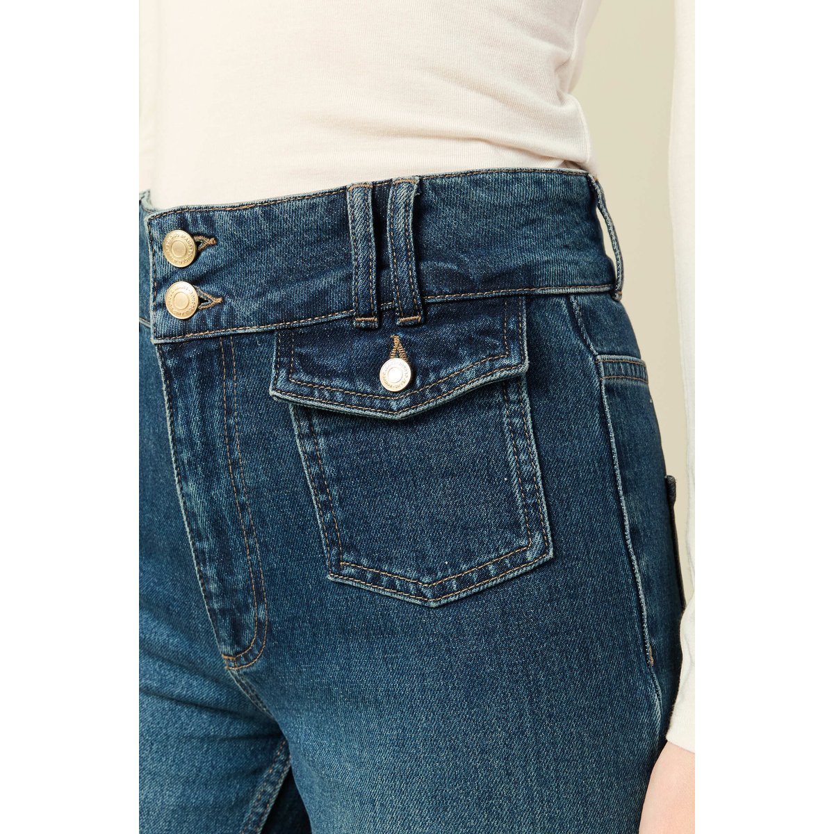 Jeans bootcut taille haute bleu, BONOBO