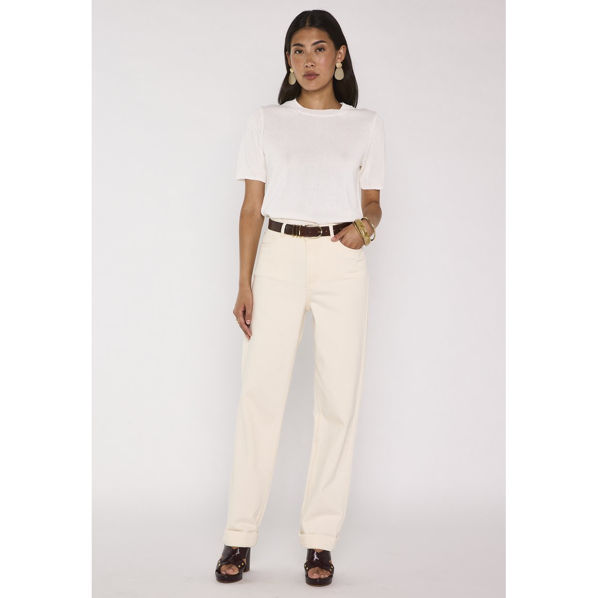Jean large en coton mélangé AGATHE creme, Maison 123