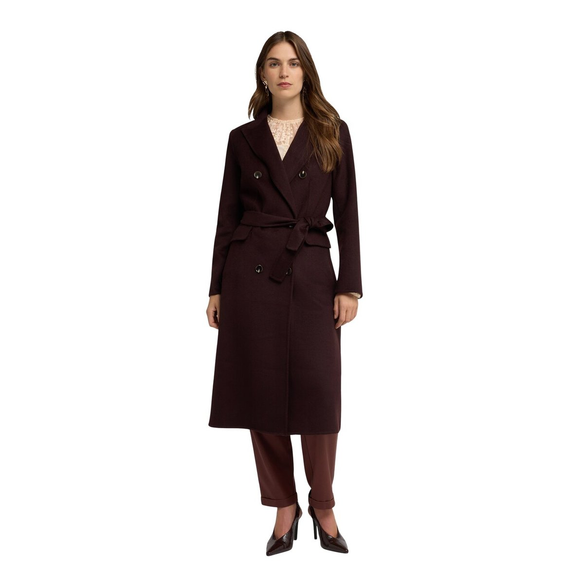 Manteau ceinturé double boutonnage marron, MOTIVI